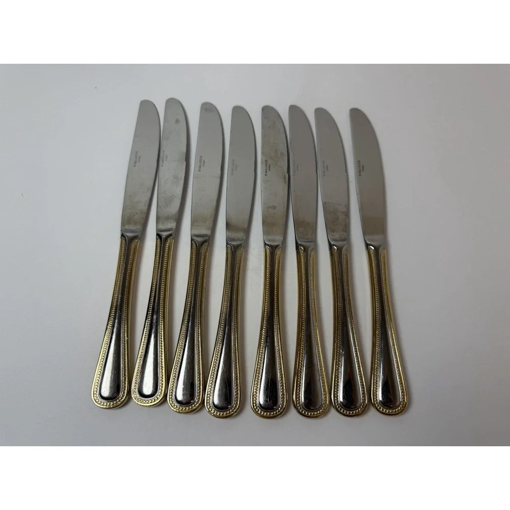 Wallace Stainless 18/10 Gold Royal Bead Dinner Knives 8 3/4